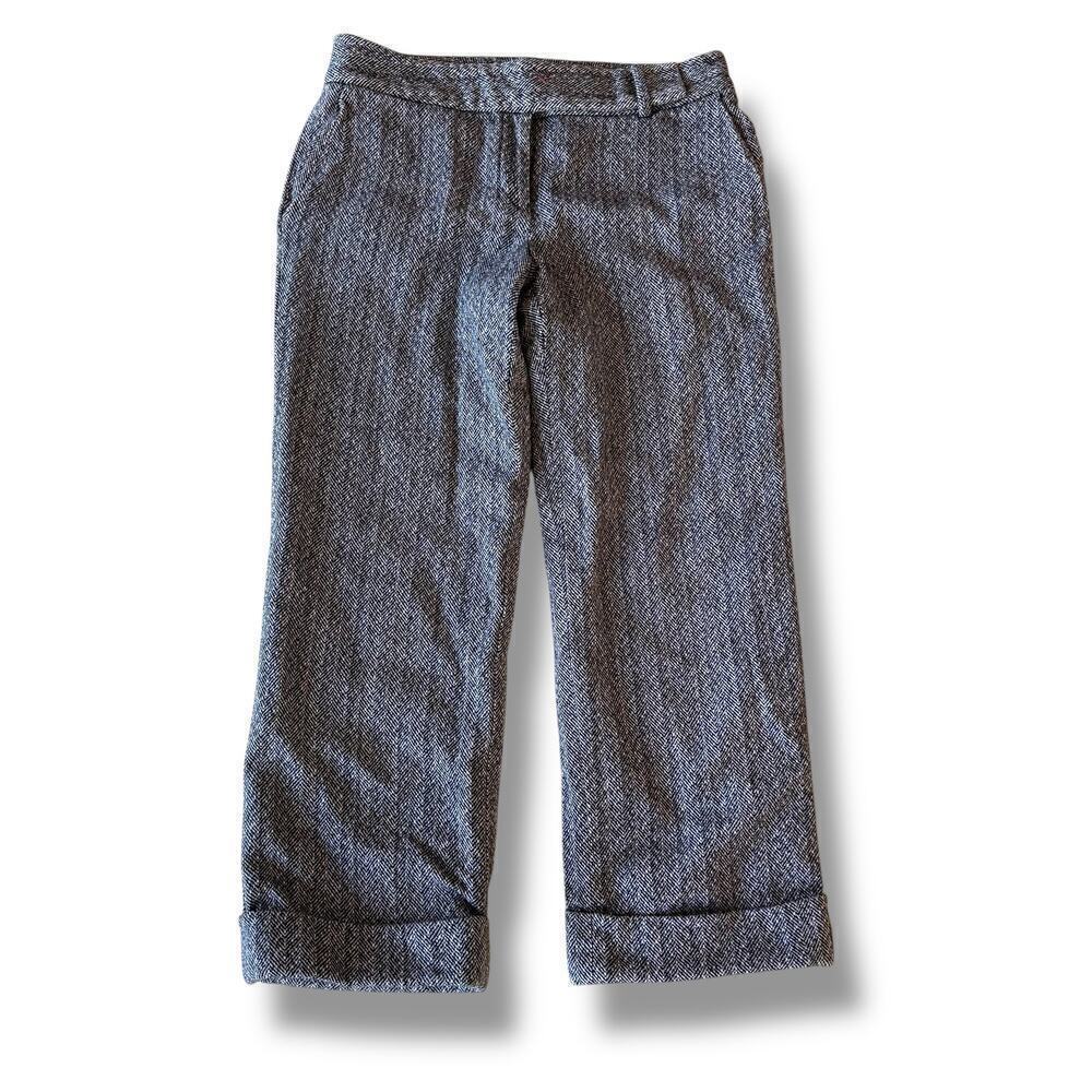 Herringbone Pants cropped style straight leg sz 2 womens lined cotton wool XS